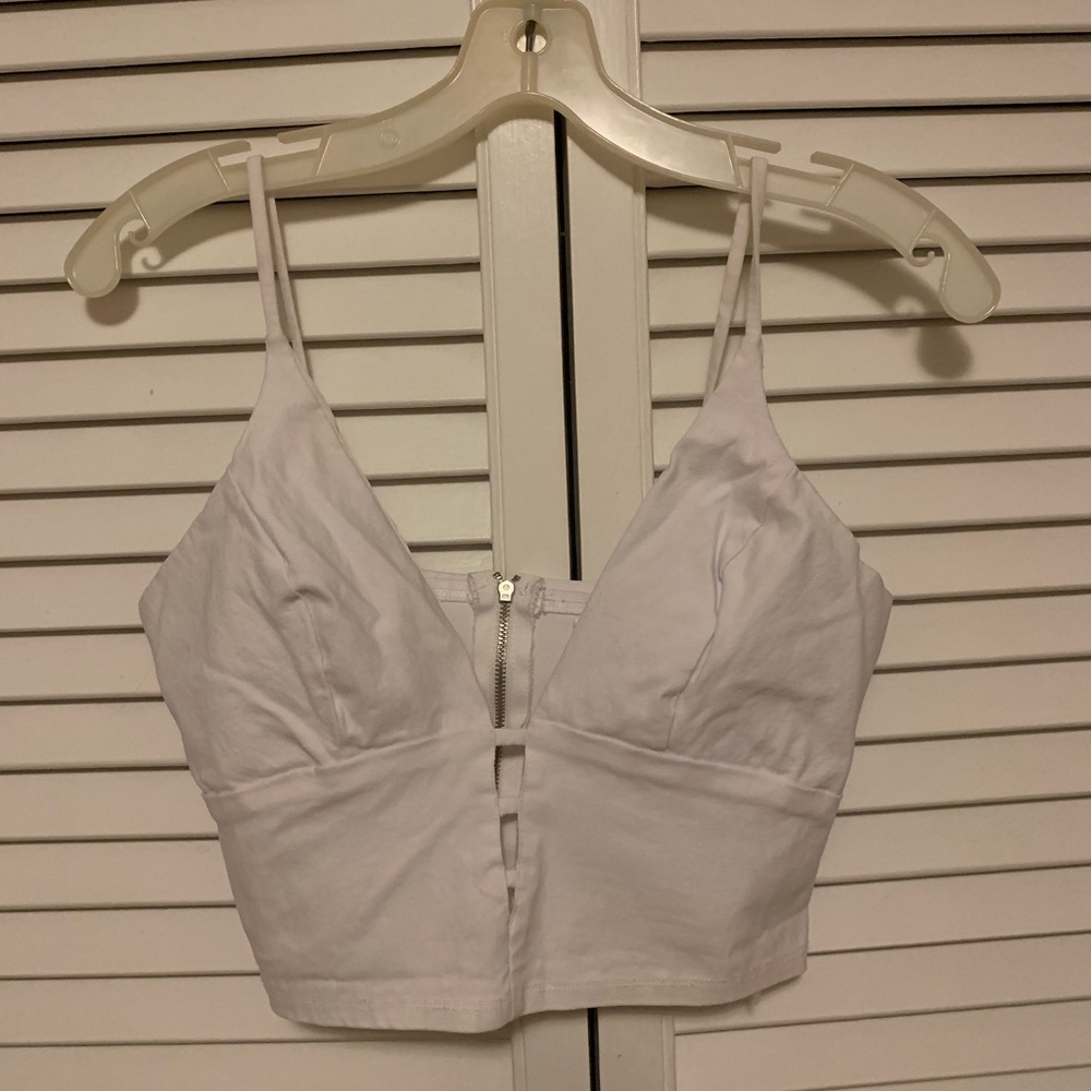 White low cut crop top, zip in back